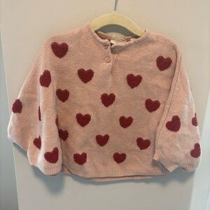 zara Pink Sweater poncho with Red Heart Pattern 18 month